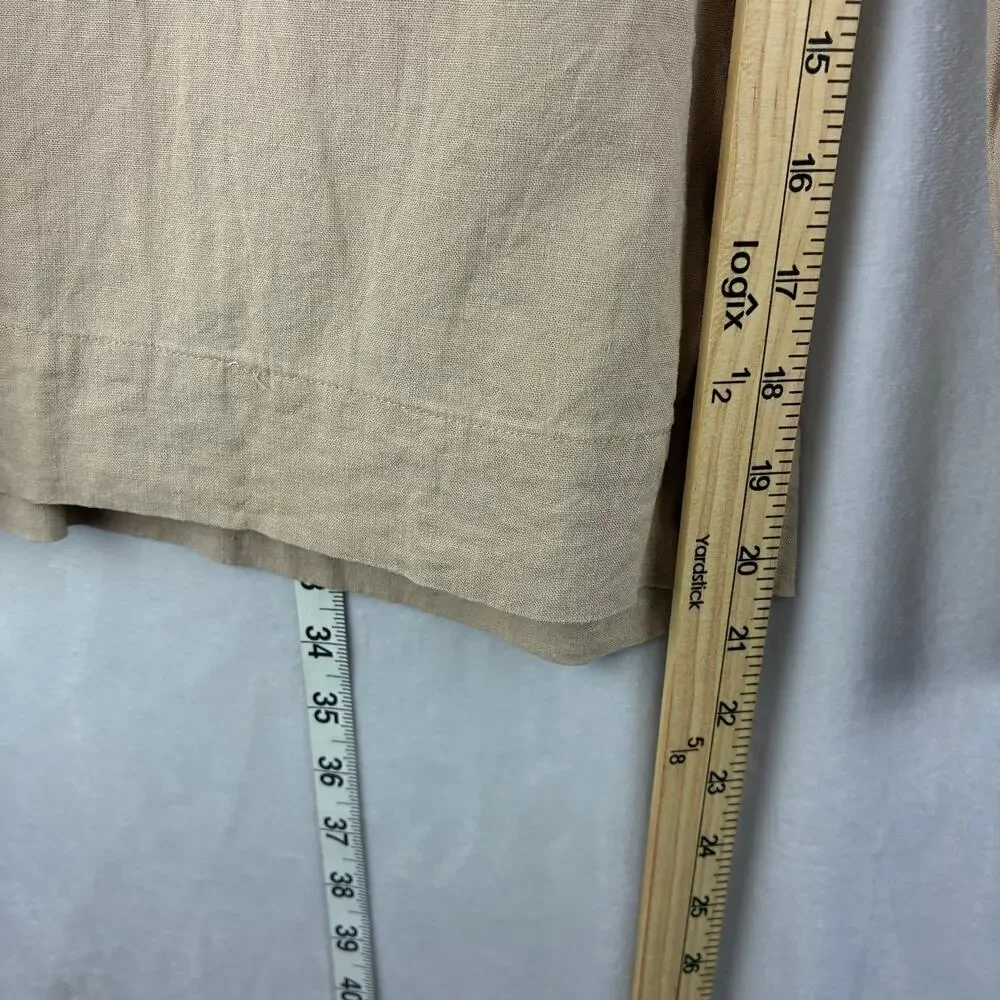 New York & Company Wide Leg Crop Pants Women's Medium Beige Linen Minimalist